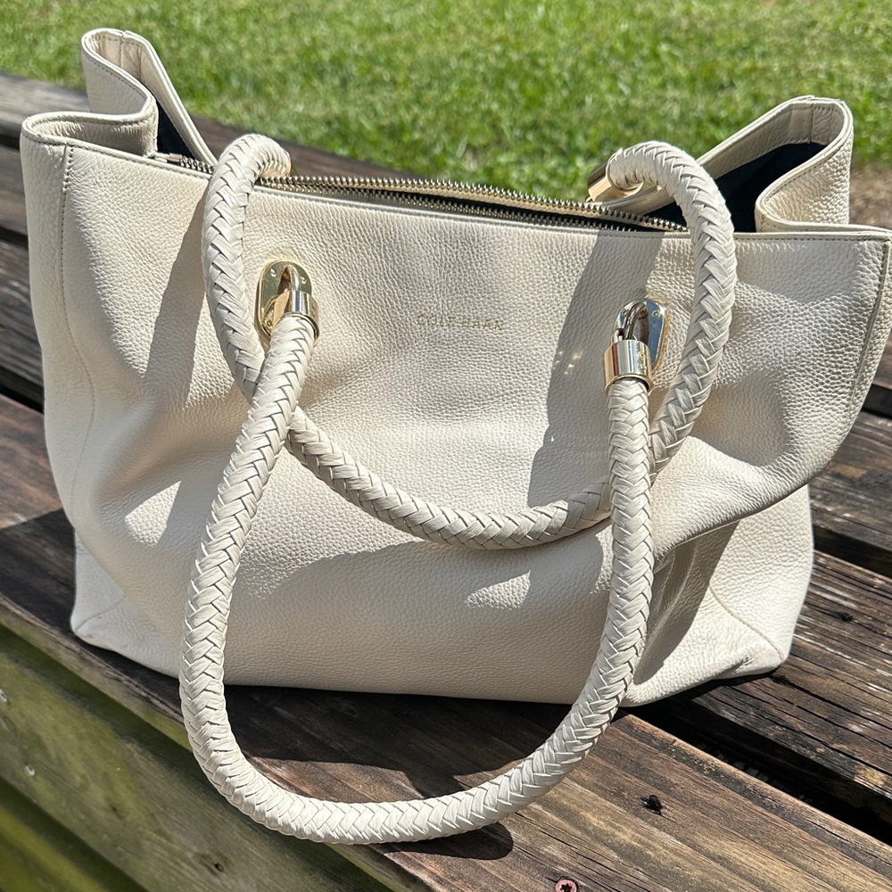 Cole Haan Cream Braided Handle Tote